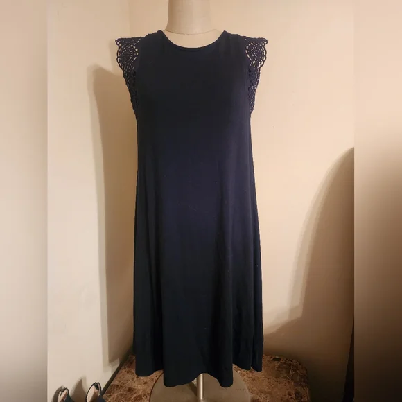 LOFT Navy Blue Midi Dress, Sleeveless With Lace Trim. Size Small LOFT Navy Blue Midi Dress, Sleeveless With Lace Trim. Size Small